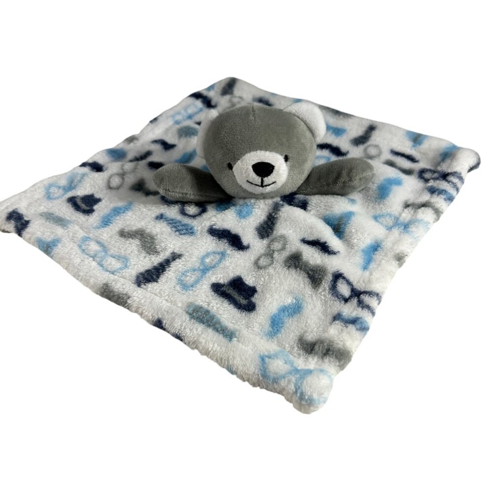Le Bebe Grey Blue Teddy Bear Lovey Baby Security Blanket Boy Hat Ties Plush